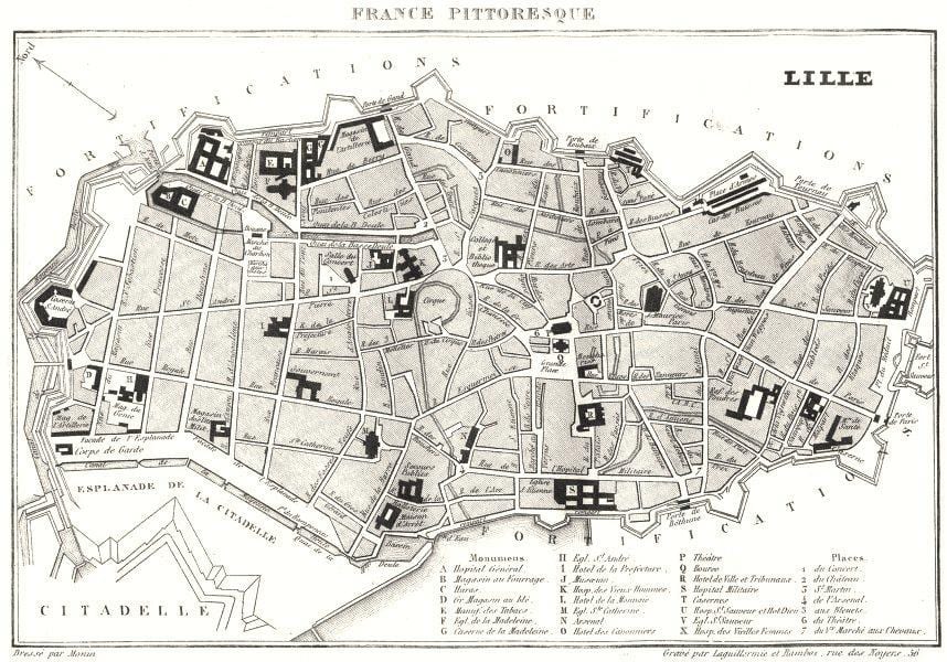 kaart van de oude binnenstad van Lille